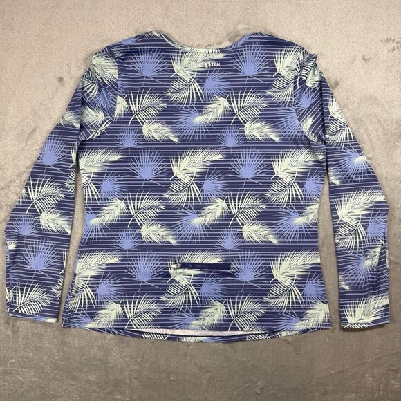 Hang Ten Shirt Women's 2XL Blue Palm Stripe Sun Protect Long Sleeve Rash Guard - Picture 2 of 8